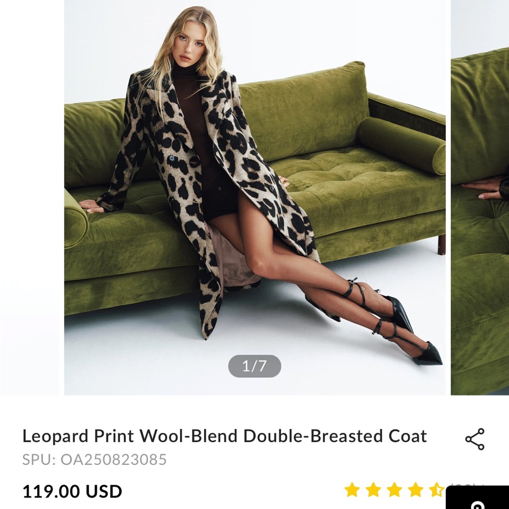 NWT Leopard Print Wool-Blend Double-Breasted Coat